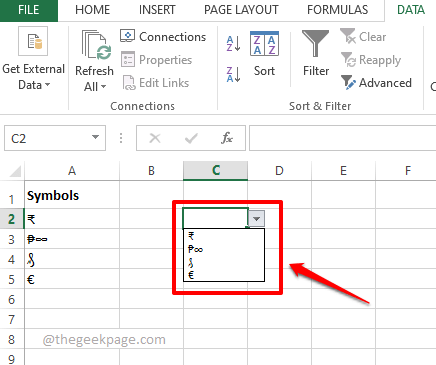 如何在 Excel 中创建有符号的下拉菜单