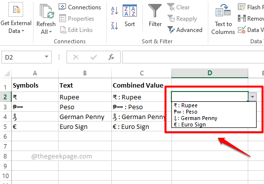 如何在 Excel 中创建有符号的下拉菜单