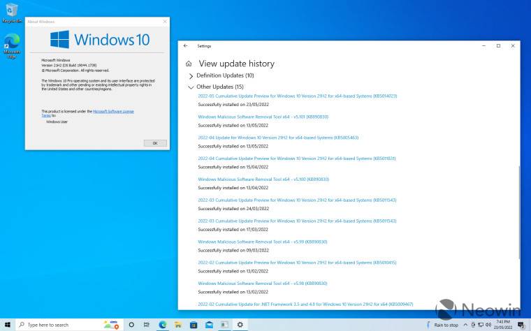 发布预览频道中的 Windows 10 Build 19044.1739 (KB5014023) 修复了应用程序崩溃