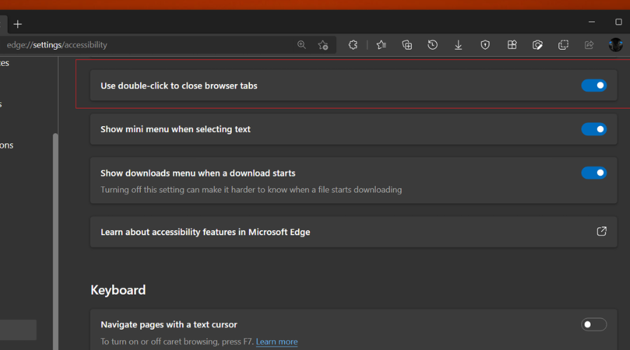 Edge Canary Insiders 可以使用双击关闭选项卡