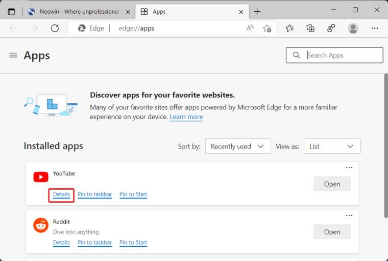 Edge Canary 获得 Web 应用程序的链接处理