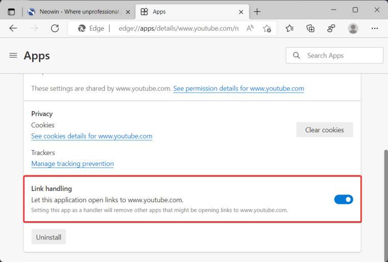 Edge Canary 获得 Web 应用程序的链接处理