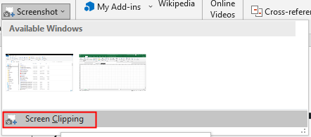 在 MS Word、PowerPint 和 Excel 中插入屏幕截图或屏幕剪辑
