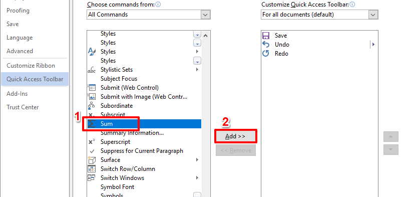 如何在 Microsoft Word 中对列中的值求和