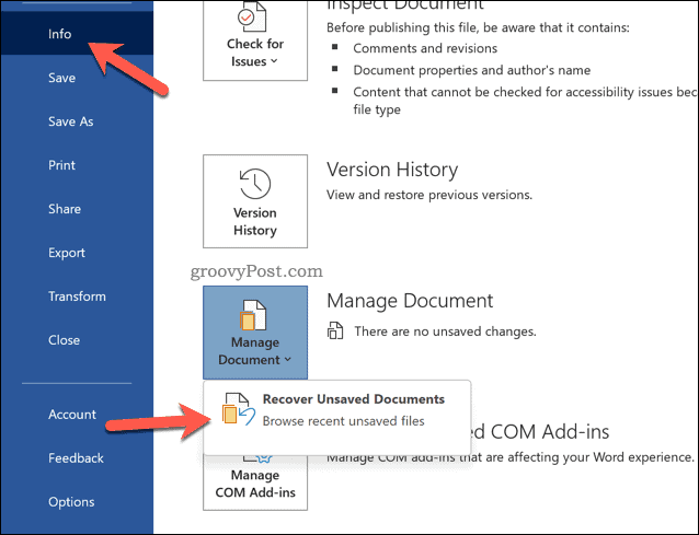 如何恢复未保存的 Word 文档