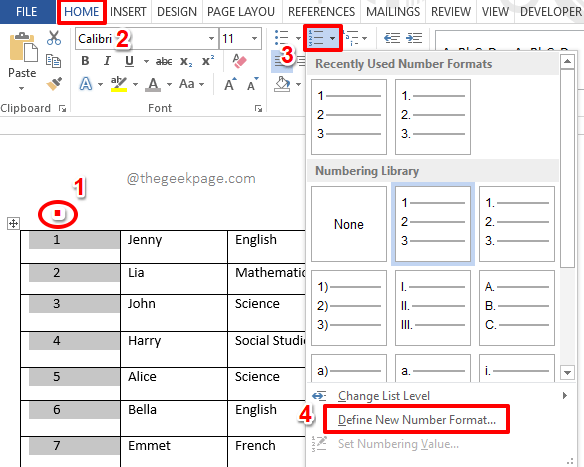 如何在 Microsoft Word 表格中快速插入和填写序列号列