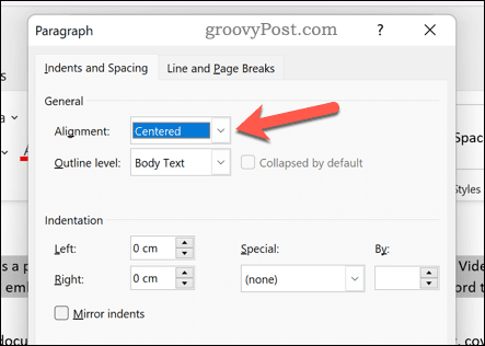 如何在 Word 中将文本居中