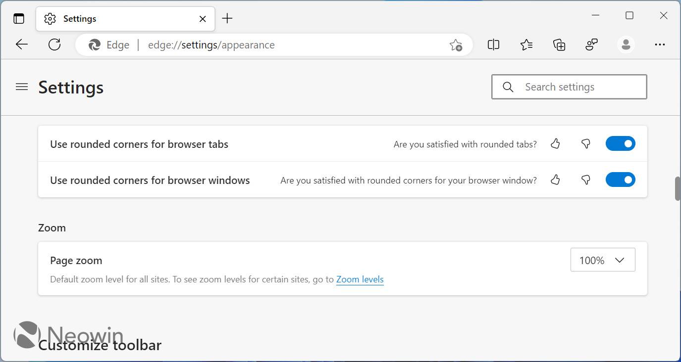 Microsoft Edge 可让您禁用网页上的圆角