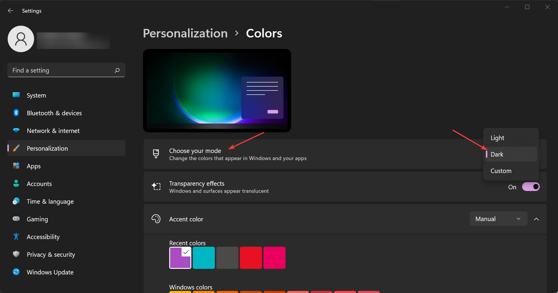 如何在 Windows 11 中启用系统范围的暗模式