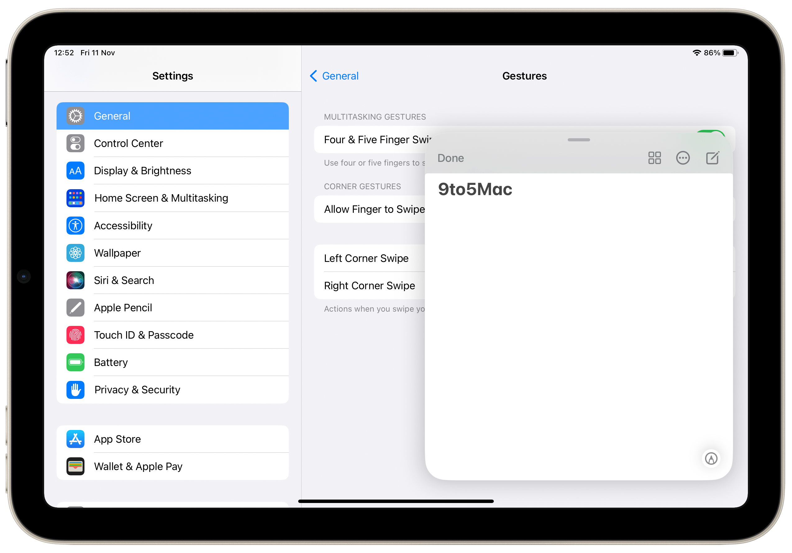 这是在 iPadOS 16 上使用手势在 iPad 上截取屏幕截图的方法
