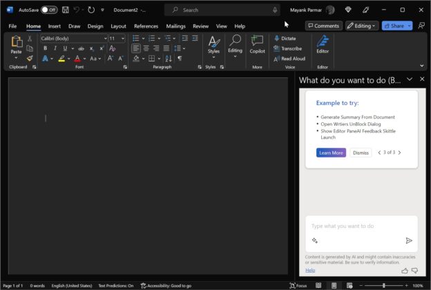 我们首次了解 Word for Windows 10、Windows 11 中的 Microsoft 365 AI Copilot