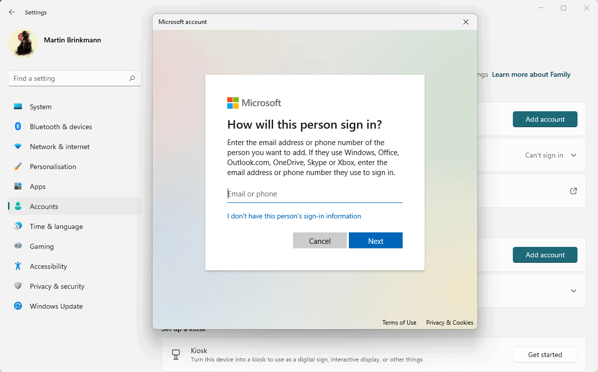 如何在 Windows 11 版本 22H2 设备上使用本地帐户