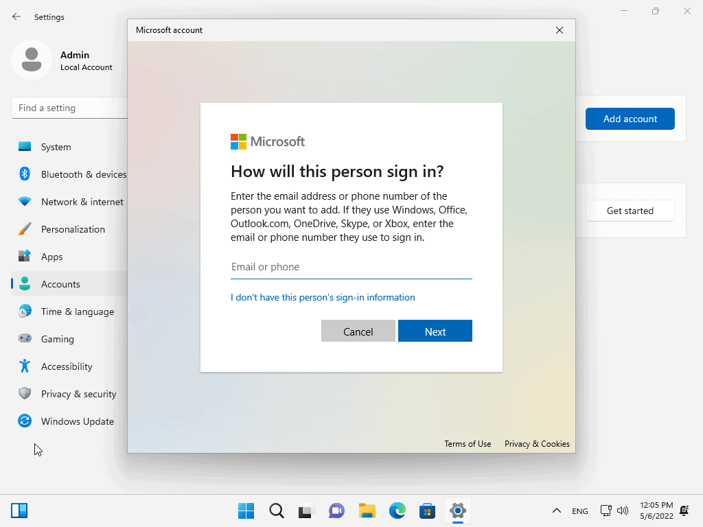 如何在 Windows 11 版本 22H2 设备上使用本地帐户