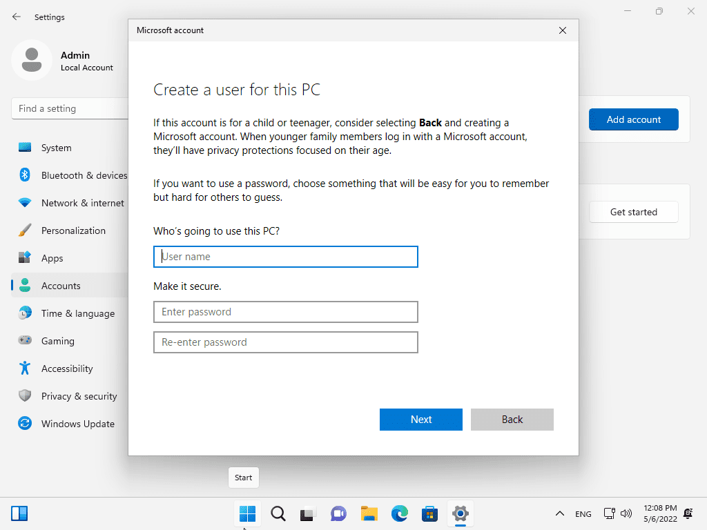 如何在 Windows 11 版本 22H2 设备上使用本地帐户