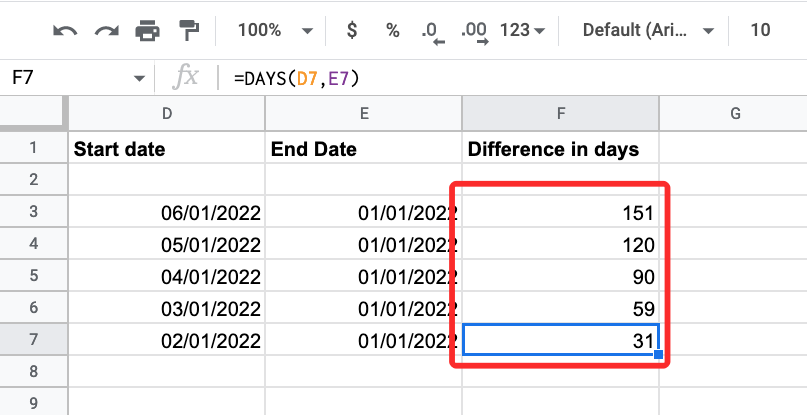 如何计算 Google 表格上的日期之间的差异