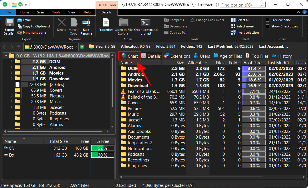 如何从 Windows 11 或 10 无线检查 Android 上的已用空间