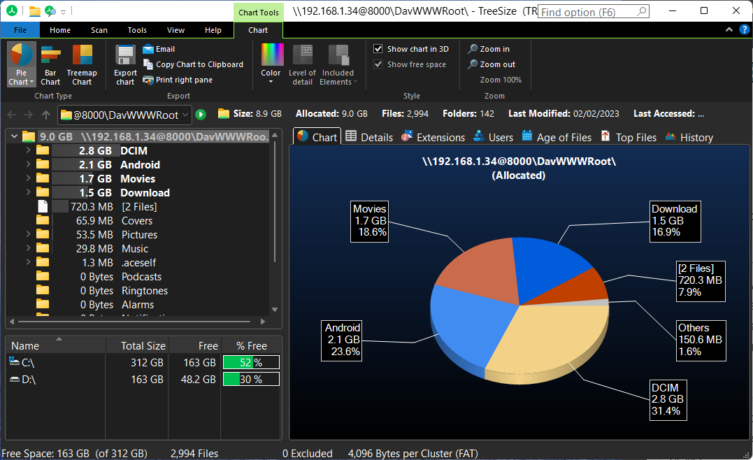 如何从 Windows 11 或 10 无线检查 Android 上的已用空间