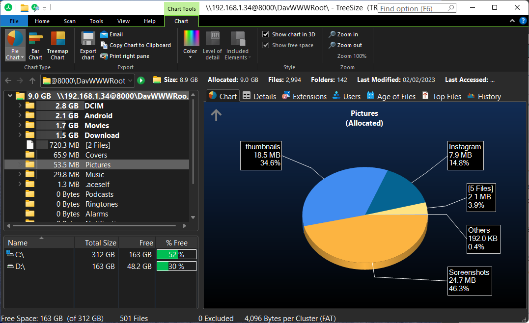 如何从 Windows 11 或 10 无线检查 Android 上的已用空间