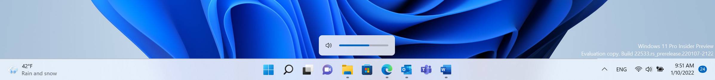 Windows 11 Dev build 22533 中心弹出音量、亮度、ISO 也可用
