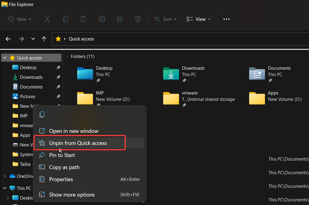 如何在 Windows 11 中删除快速访问