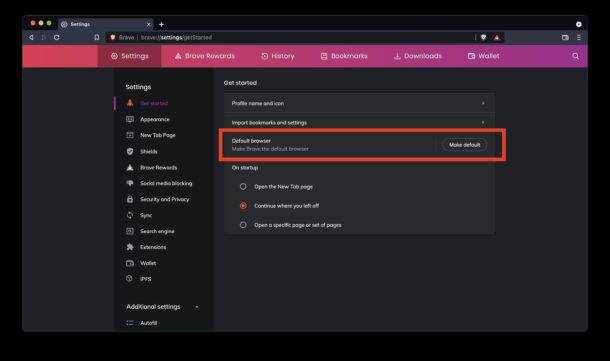 如何在 Mac 上设置 Brave 默认 Web 浏览器