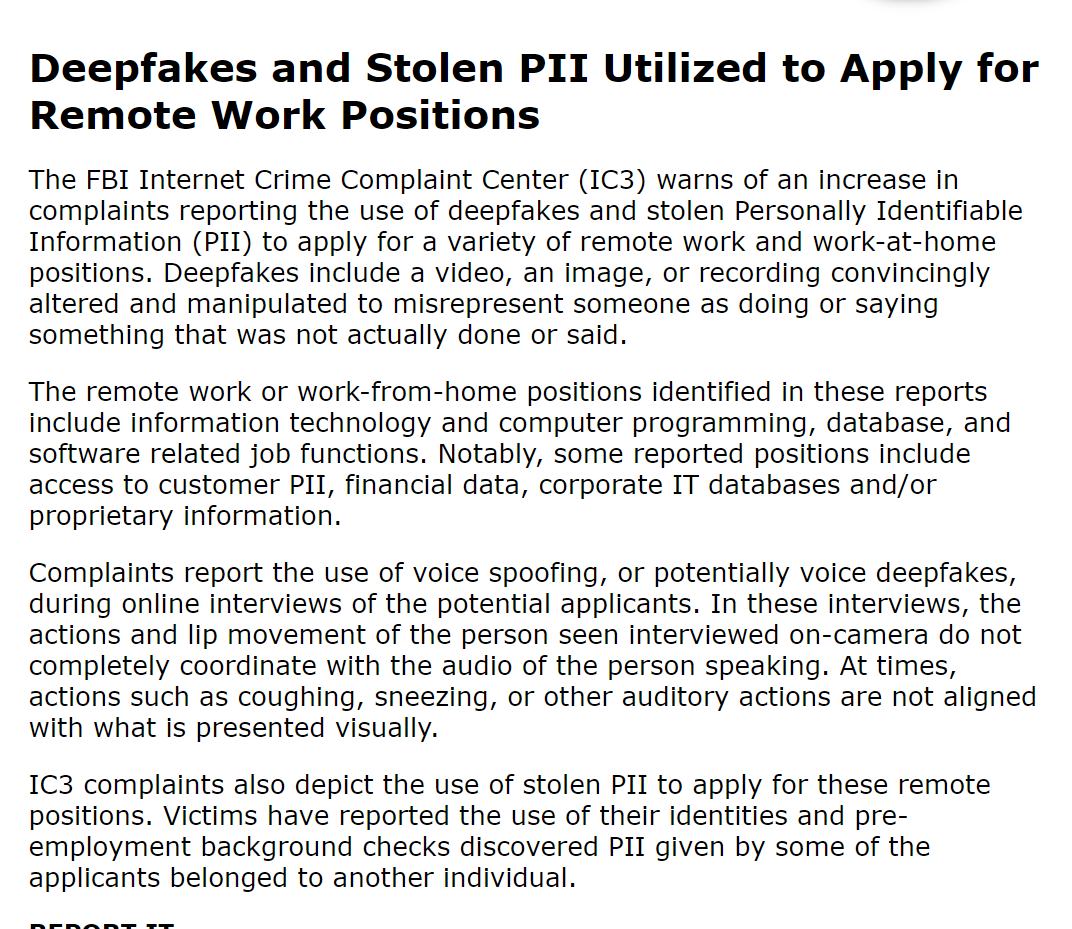 求职者可能是假货？冒名者用deepfake盗窃身份应聘远程工作，FBI：说话时能识别
