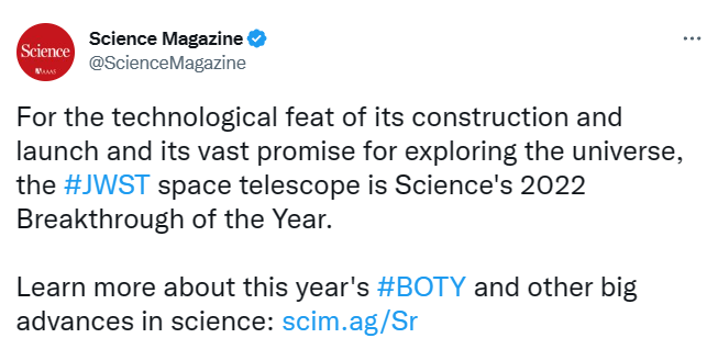 Science年度十大科学研究公布:韦伯望远镜当选,AIGC陪跑!