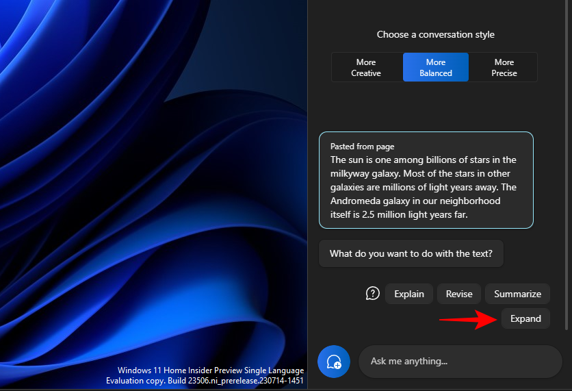 如何使用 Windows Copilot 与剪贴板一起展开、解释、总结或修改复制的文本
