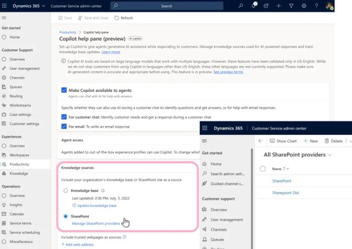 Copilot 集成：在 SharePoint 和 Dynamics 365 客户服务中的合作