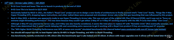 消息披露:英特尔计划明年年底推出24核第15代Arrow Lake-S处理器!