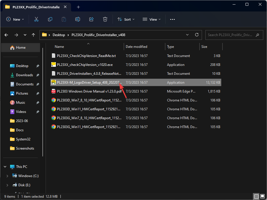 如何在 Windows 2303 上更新 PL11 驱动程序