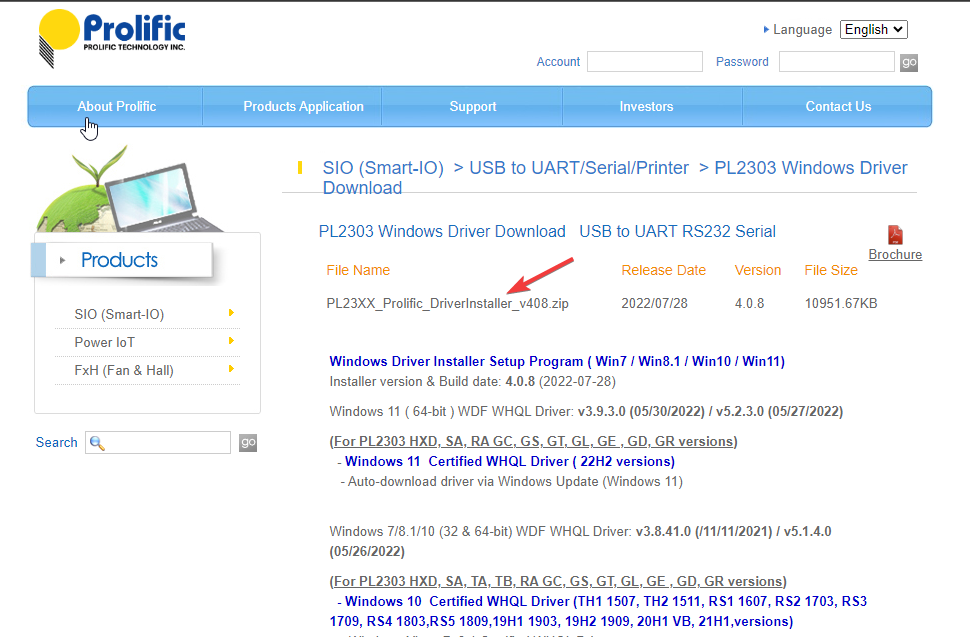 如何在 Windows 2303 上更新 PL11 驱动程序