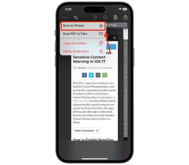 如何在iPhone上拍摄滚动屏幕截图