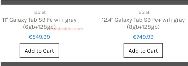 欧洲定价泄露:Galaxy Tab S9 FE系列平板预计售价549.99欧元起