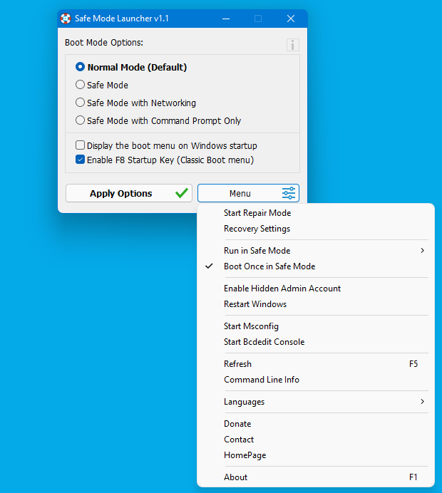 Windows 11 安全模式启动器 v1.1 下载,最简单启动安全模式的方法