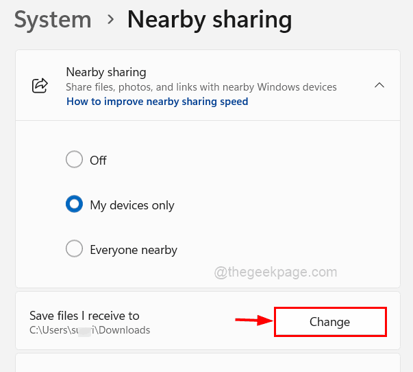 如何在 Windows 11 中更改附近共享中的默认保存文件位置