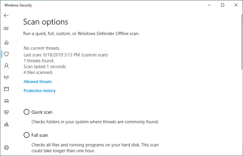 Win10如何使用WindowsDefender对文件夹进行扫描。