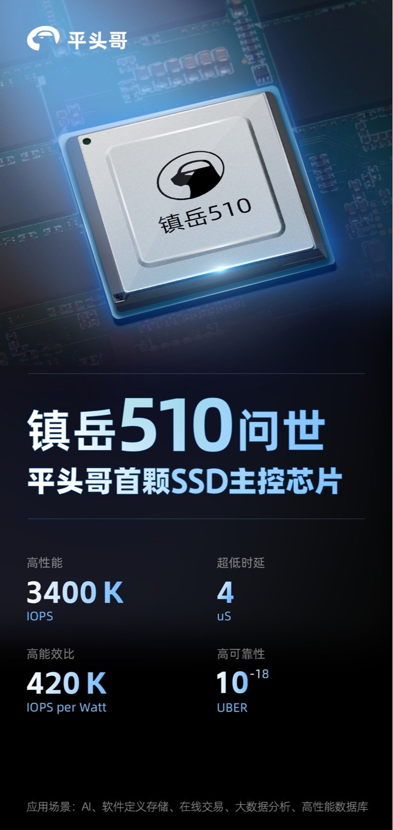 阿里巴巴平头哥发布旗下首颗 SSD 主控芯片“镇岳 510”