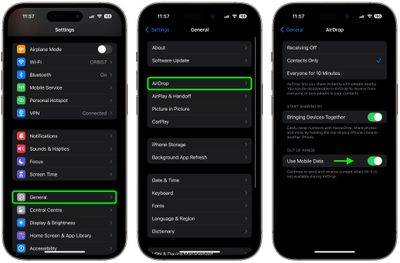 iOS 17.1:如何在蜂窝网络上使用AirDrop