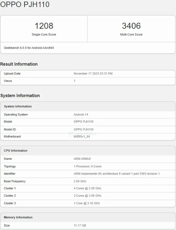 OPPO Reno 11曝光:GeekBench成绩揭秘!