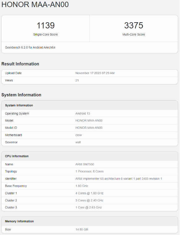 荣耀100系列新品亮相GeekBench:性能大揭秘
