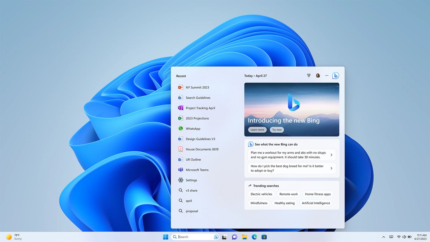 Win11 2023 年 2 月重磅功能更新:任务栏添加新必应 可快速访问AI聊天功能