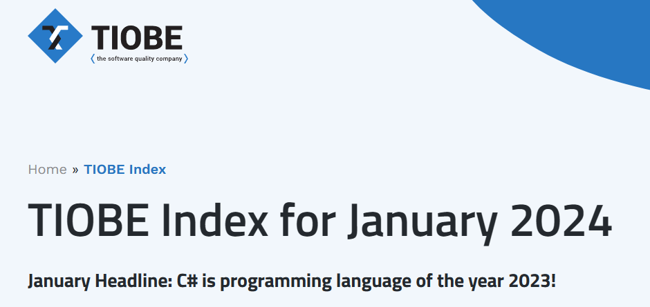 23 年来首次，C# 荣获 TIOBE 2023 年度编程语言
