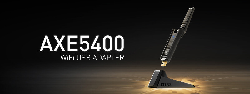 微星推出具备即插即用特性的自带底座设计的 AXE5400 三频 Wi-Fi 6E USB 适配器