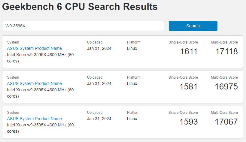 英特尔至强 W9-3595X 处理器现身 Geekbench，确实属于 Sapphire Rapids 家族