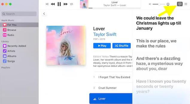 使用Apple Music在Mac上同步显示时间的歌词的方法是什么？