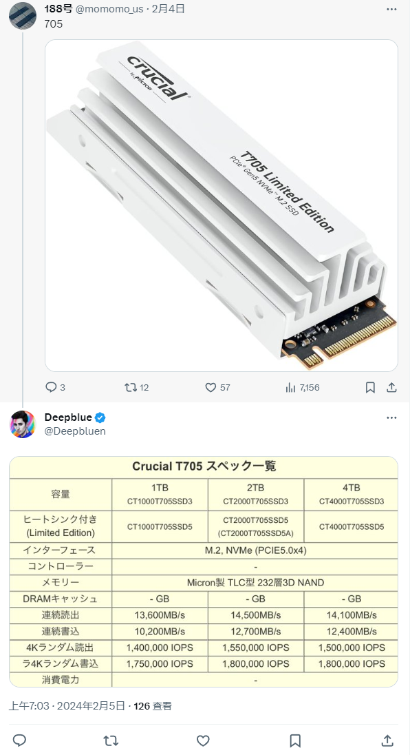 初现！美光英睿达 T705 PCIe 5.0 SSD 具备14.5 GB/s 连续读取速度