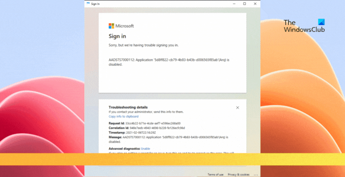 修复AADSTS7000112,应用程序被禁用Microsoft帐户登录错误