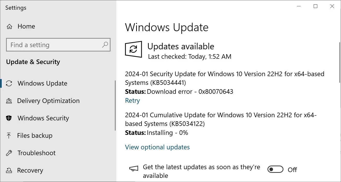 处理Win11/10更新KB5034122和KB5034123出现0x80070643错误的方法