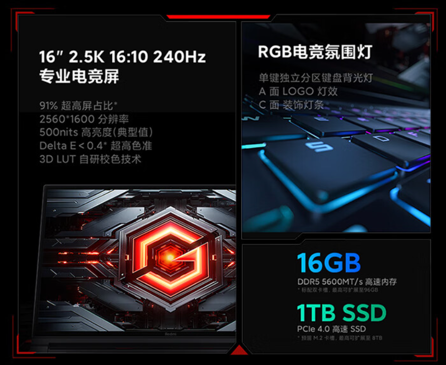 小米 Redmi G Pro 2024 游戏本发布:i9-14900HX + RTX4060,售价 8999 元